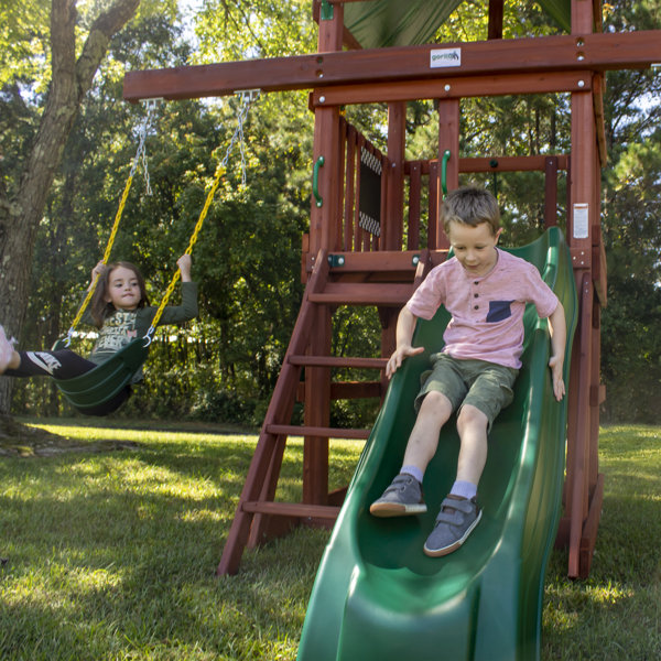 Gorilla Playsets Five Star II Space Saver Swing Set with Wood Roof